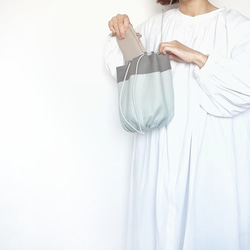 リネンギャザー巾着バッグ　コーラルピンク　[受注生産] 9枚目の画像