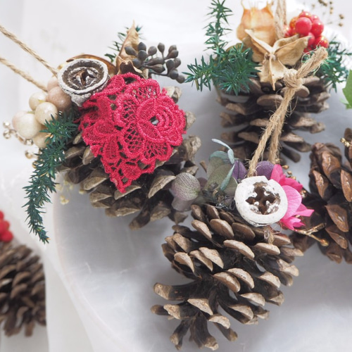 クリスマスオーナメント5個セット＜dentelle rouge ＞ ＊ クリスマス