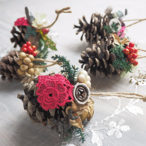 ヤマグチコウジ作　花器及びオーナメント クリスマスオーナメント5個セット＜dentelle rouge ＞ ＊ クリスマス