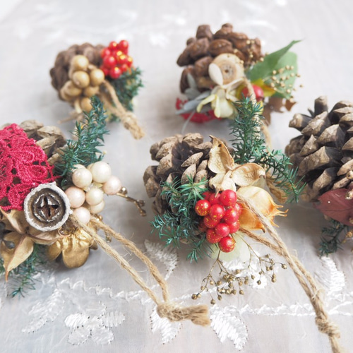 クリスマスオーナメント5個セット＜dentelle rouge ＞ ＊ クリスマス