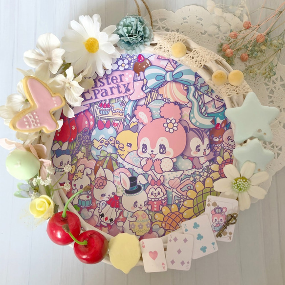 うさもきゅイラスト』ゆめかわイースターリース（ホワイト中サイズ