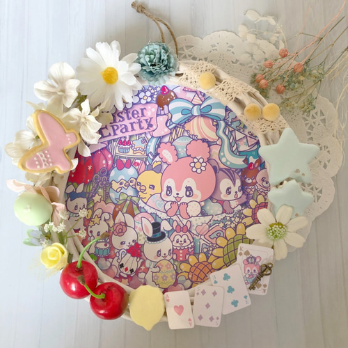 うさもきゅイラスト』ゆめかわイースターリース（ホワイト中サイズ