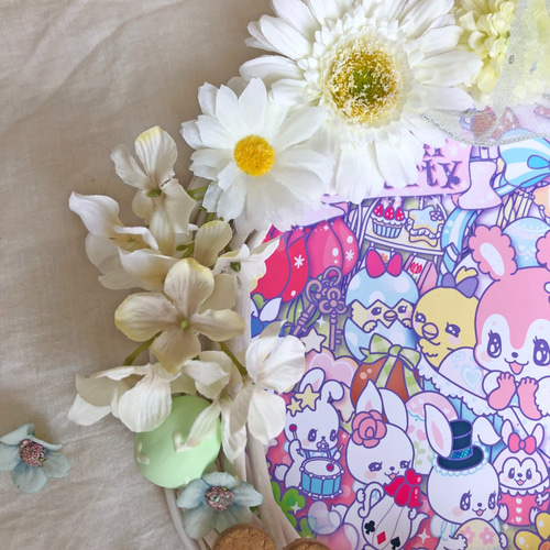 うさもきゅイラスト』ゆめかわイースターリース（ホワイト大サイズ