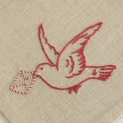 小鳥のリネンハンカチ(Flax+Red) 2枚目の画像