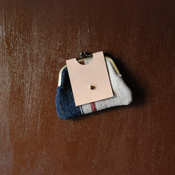 アンティークドイツの麻袋と飴色に変わるヌメ革がま口財布　グレインサック 1枚目の画像