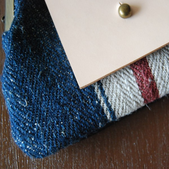 アンティークドイツの麻袋と飴色に変わるヌメ革がま口財布　グレインサック 2枚目の画像