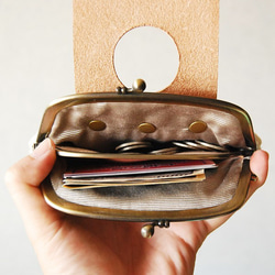 アンティークドイツの麻袋と飴色に変わるヌメ革がま口財布　グレインサック 5枚目の画像