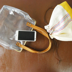 ｢夏の福袋３点セット｣PVCのがま口バッグとアンティークリネンの巾着袋 6枚目の画像