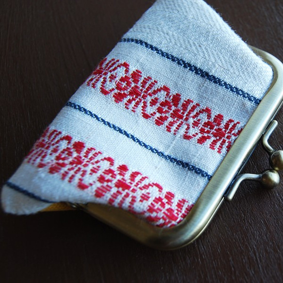 アンティ－クキッチンタオルのがま口コインケース　財布　 2枚目の画像