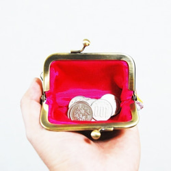 「新調」ペアで使えるお財布２点セット 赤ラインフランスの麻のがま口コインケース　財布　 2枚目の画像