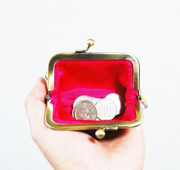 「新調」ペアで使えるお財布２点セット 赤ラインフランスの麻のがま口コインケース　財布　 2枚目の画像