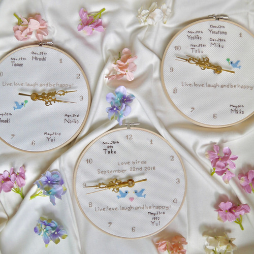 wedding 生まれ育った家族の刺繍時計 セット オーダーメイド 名