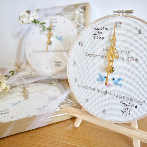 wedding 生まれ育った家族の刺繍時計 セット オーダーメイド 名
