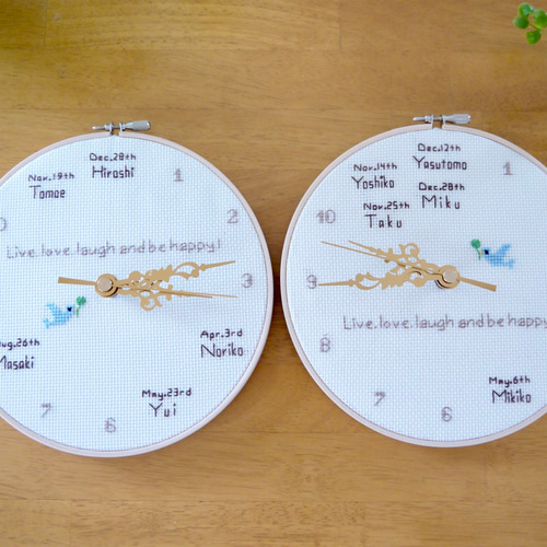 wedding 生まれ育った家族の刺繍時計 セット オーダーメイド 名