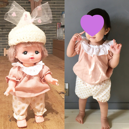 メルちゃんお洋服とお揃いお洋服⭐️フリル襟チュニック&かぼちゃ