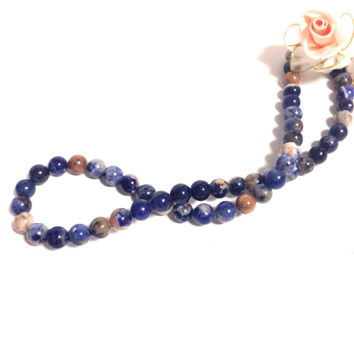 ★厳選一連★意志の石♢8mm【40cmソーダライト『方曹達石』ラウンド連】❤️ 穴有】オレンジソーダライト（ゼオライトインソーダライト）6個