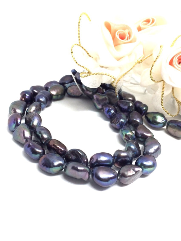 穴有】メタリックネイビー 淡水パール バロック 10個 天然石 lia stone