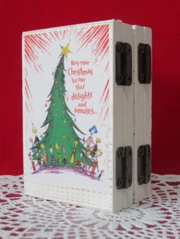ハロウィンとクリスマスの木製４連パネル　④　折りたたみ式です　置物　飾り　オブジェ　ハンドメイド品 7枚目の画像