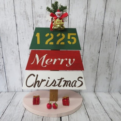 クリスマスツリー　雪の結晶　オブジェ　木製　ステンシル＆手書き　組み立て式　ハンドメイド 2枚目の画像