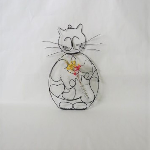 ワイヤーアート クロネコ 壁掛け 試験管1本つき 針金（黒のビニール