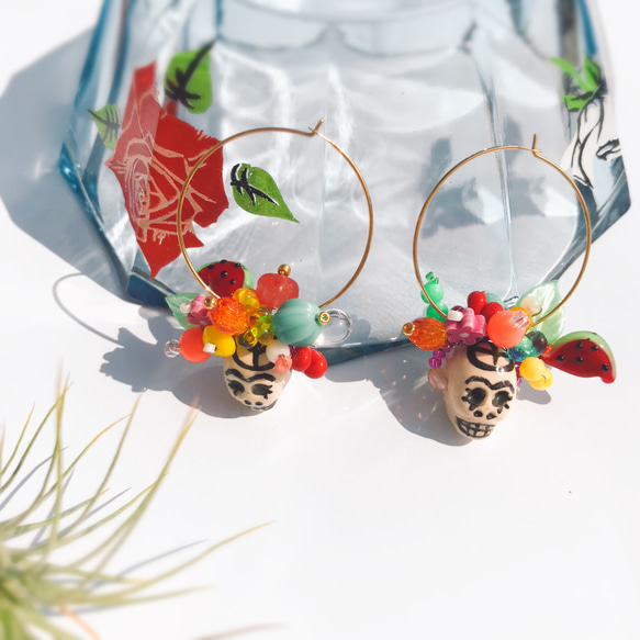 フリーダ　カトリーナ　メキシカンスカルフープピアス　mexican skull earrings 4枚目の画像
