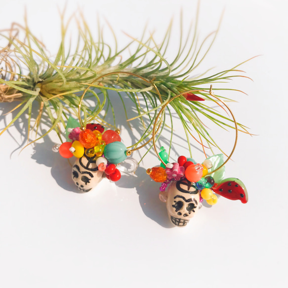 フリーダ　カトリーナ　メキシカンスカルフープピアス　mexican skull earrings 7枚目の画像