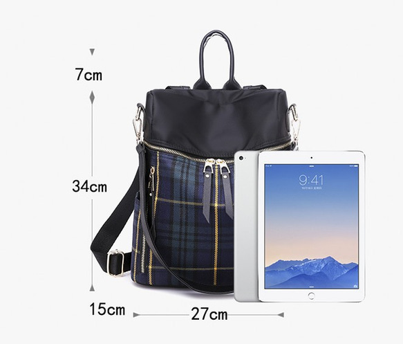 ナイロンチェックバックパック ショルダーバッグ シンプル レディース トートバッグ  鞄 大容量 5枚目の画像