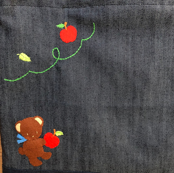 ソフト岡山デニム　りんご　くま　お受験バッグ　レッスンバッグ 3枚目の画像