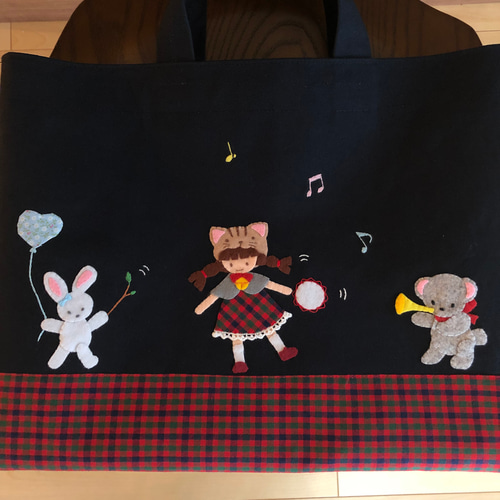 受注制作】ねこ うさぎ くま 風船 お受験かばん 手提げかばん