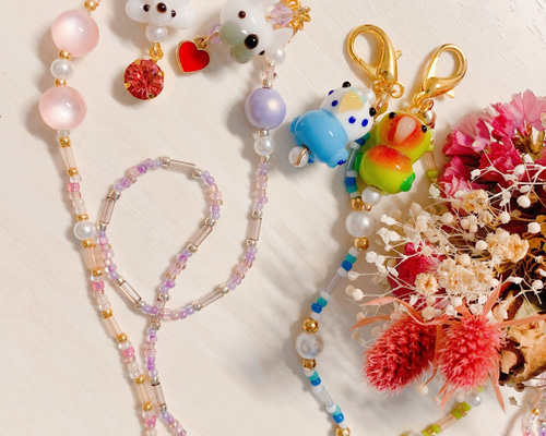 ♪324❤️ ネコ　猫　桜　春　パール　マスクチェーン　ハンドメイド　マスク アニマル メガネチェーン、マスクチェーン マスクアクセサリー