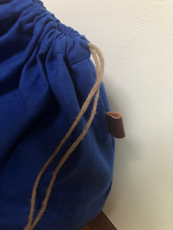 バッグの中身隠し 内袋 超ビッグ巾着袋  ブルー 青 リネン100% 2枚目の画像