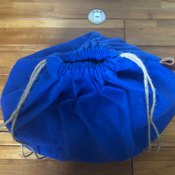 バッグの中身隠し 内袋 超ビッグ巾着袋  ブルー 青 リネン100% 3枚目の画像