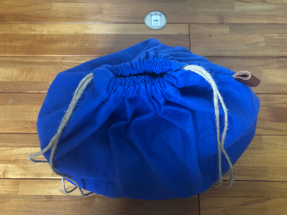 バッグの中身隠し 内袋 超ビッグ巾着袋  ブルー 青 リネン100% 3枚目の画像