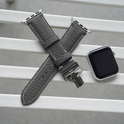 高級革使用Apple Watchベルト　時計ベルト グレー色　レザー　コペンハーゲングレー　ジャーマンシュリンク革 3枚目の画像