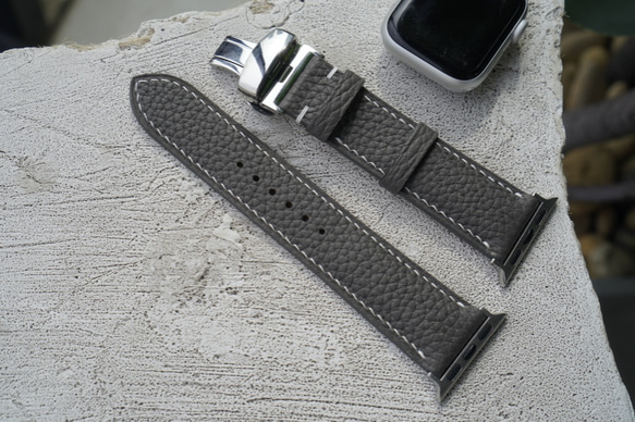 高級革使用Apple Watchベルト　時計ベルト グレー色　レザー　コペンハーゲングレー　ジャーマンシュリンク革 6枚目の画像