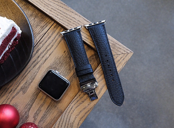 高級革使用Apple Watchベルト　時計ベルト グレー色　レザー　ブラック　ジャーマンシュリンク革 6枚目の画像