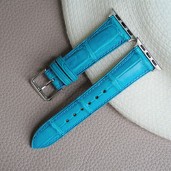 キャンペン中 高級革使用　腕時計　ベルト　時計　アップルウォッチバンド　フランス産　アリゲーターワニ革　ターコイズブルー 1枚目の画像