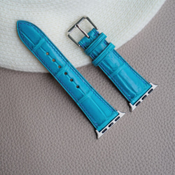 キャンペン中 高級革使用　腕時計　ベルト　時計　アップルウォッチバンド　フランス産　アリゲーターワニ革　ターコイズブルー 5枚目の画像
