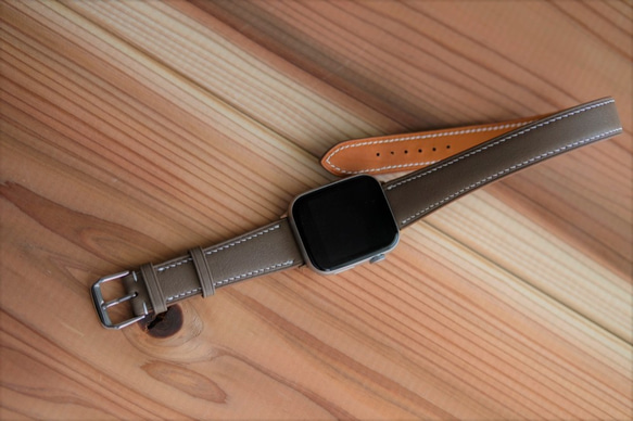 キャンペン中 高級革使用　腕時計ベルト フランス産高級レザ　ヴォースイフト メンズ　レディース エトゥープ二重 6枚目の画像