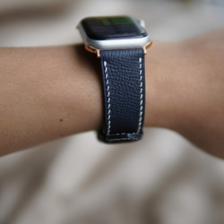 高級革　ネイビー　アップルウォッチバンド　腕時計　ベルト　エプソンレザー　AppleWatch　 7枚目の画像