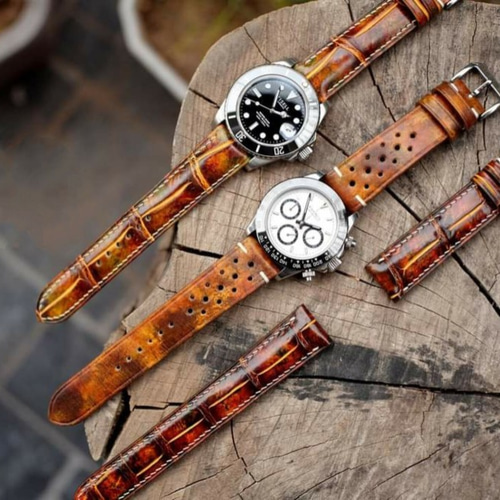 パティーヌ仕上げ 高級フランス産クロコダイル革 アップルウォッチ