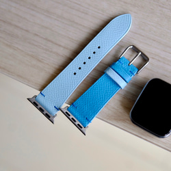 キャンペン中 アップルウォッチバンド　腕時計　ベルト　エプソンレザー　青x水色　 1枚目の画像