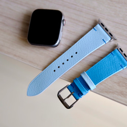 キャンペン中 アップルウォッチバンド　腕時計　ベルト　エプソンレザー　青x水色　 2枚目の画像