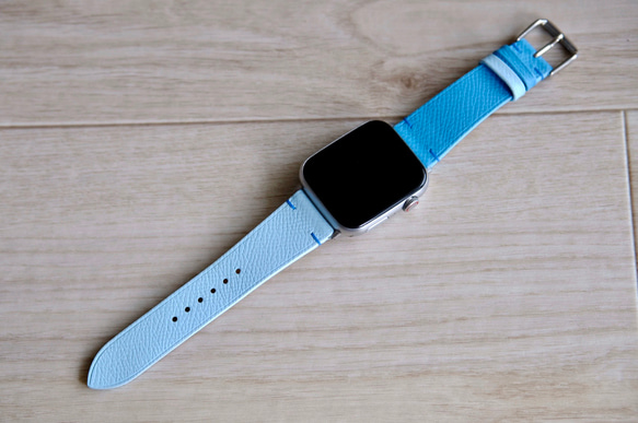 キャンペン中 アップルウォッチバンド　腕時計　ベルト　エプソンレザー　青x水色　 3枚目の画像