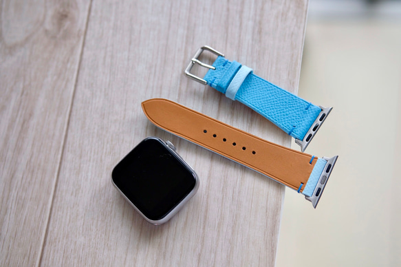 キャンペン中 アップルウォッチバンド　腕時計　ベルト　エプソンレザー　青x水色　 4枚目の画像