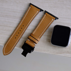 キャンペン中 高級革使用　アップルウォッチバンド　腕時計　ベルト　フランス産エプソンレザー　ゴールド 2枚目の画像