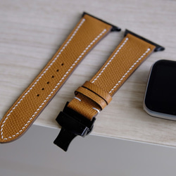 キャンペン中 高級革使用　アップルウォッチバンド　腕時計　ベルト　フランス産エプソンレザー　ゴールド 3枚目の画像