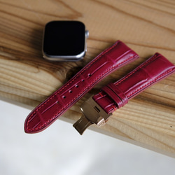 オーダーメイド　フランス産高級革　アリゲーターワニ革　アップルウォッチバンド　時計ベルト　上品 3枚目の画像