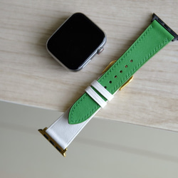 キャンペン中 フランス産スイフトレザー　アップルウォッチバンド　腕時計ベルト　グリーン 6枚目の画像