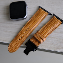 キャンペン中 【高級革使用】　腕時計ベルト　アップルウォッチバンド　スペイン産のリザード革 トカゲ革　メンズ　レディース 2枚目の画像